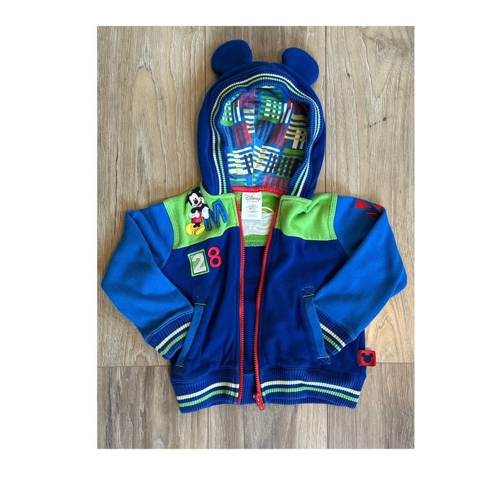 Vintage 90's Disney Mickey Mouse Colorblock Zip Up Hoodie 2T Kidcore Cute Sporty